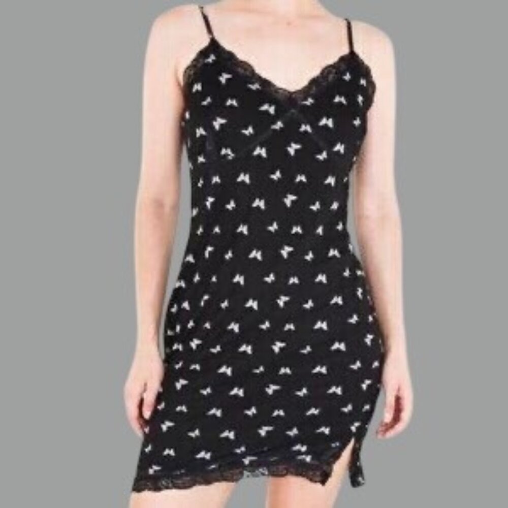 Wild Fable Black Butterfly Lace-Trim Mini Dress | Dollcore Babydoll Dark Romance - Picture 11 of 15